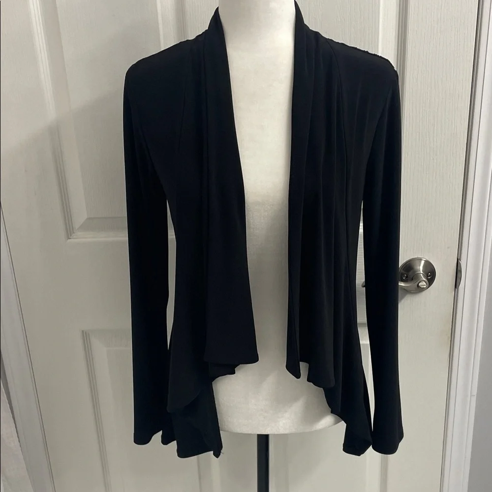 Joseph Ribkoff Elegant Fitted Black Cover Up Jacket Long Sleeves Lace Back Sz 10 - Picture 1 of 12